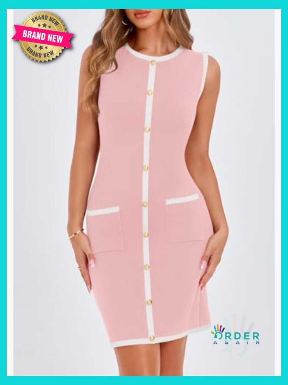Women's Bodycon Knit Dress Crew Neck Sleeveless Work Business Casual Cocktail - Picture 5 of 7